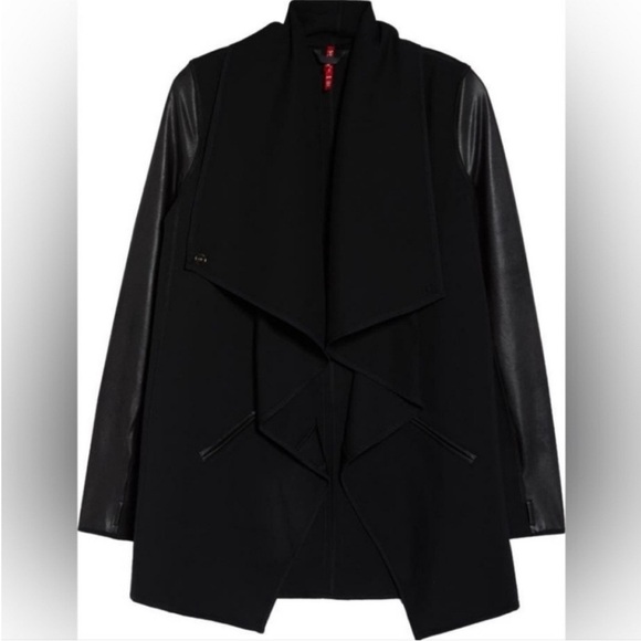 Spanx Jacket Faux Leather Convertible Drape Front in Black - Picture 5 of 11